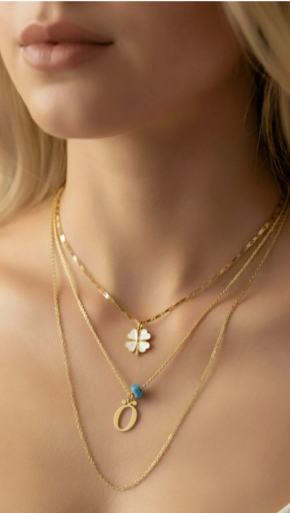 Elora Veyn  Kadın Gold Harmony kombin üçlü Ö harfli kolye