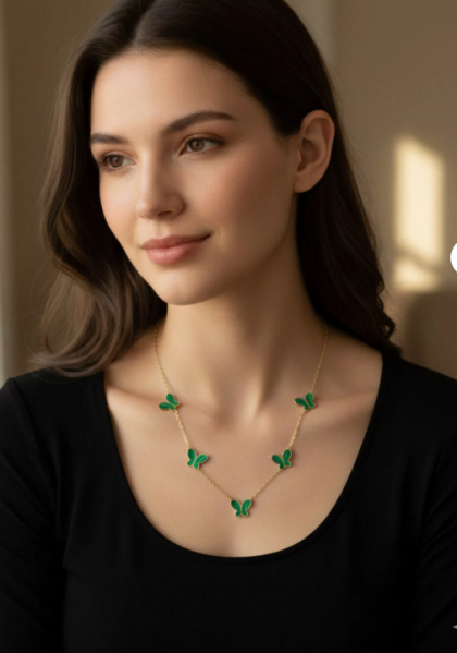 Elora Veyn Kadın Yeşil kelebek kolye