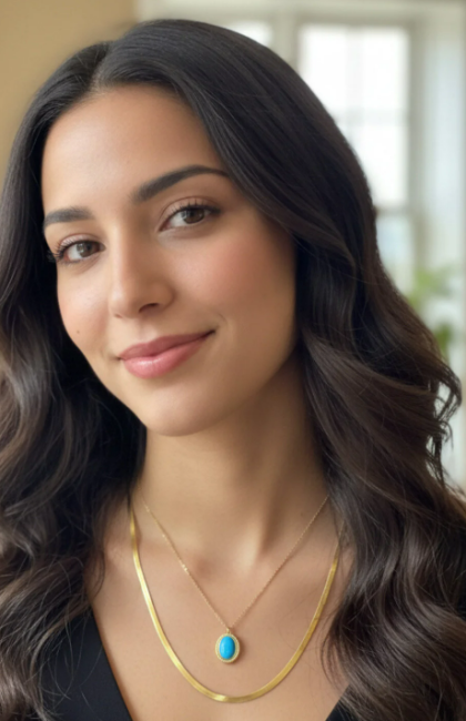 Elora Veyn Kadın İtalyan Gold Zincir Deniz Mavisi Doğal Taş Kombin Kolye