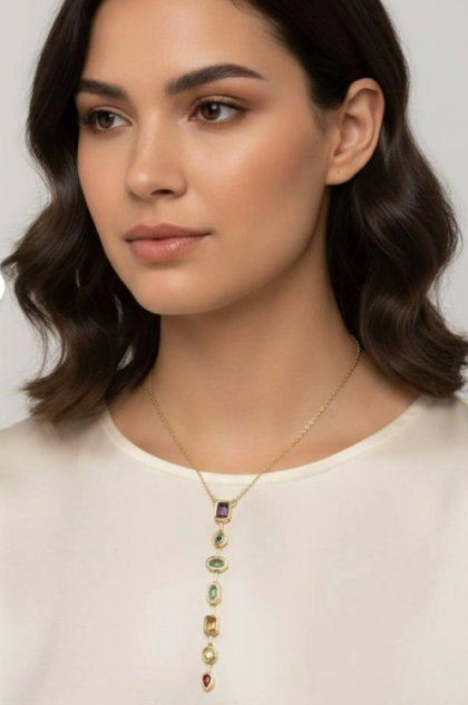 Elora Veyn Kadın  7 Taşlı Işıltılı Y Kolye