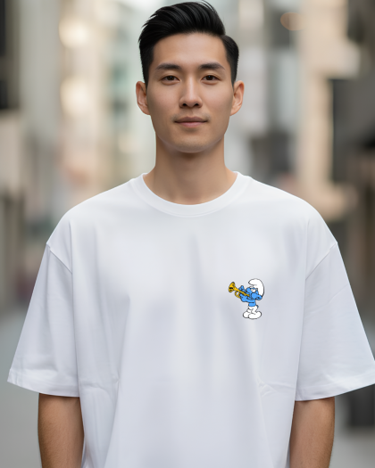 Elora Veyn Unisex Oversize “Şirin desenli '” Beyaz Baskılı Tişört